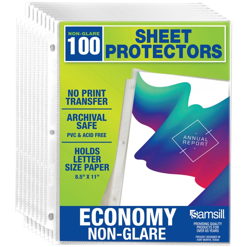 Samsill 100 Pack Sheet Protectors, 8.5x11 Inch Page Protectors for 3 Ring Binder, Standard Weight, Non-Glare Protector, Letter Size, Top Loading, Acid Free - Image 1